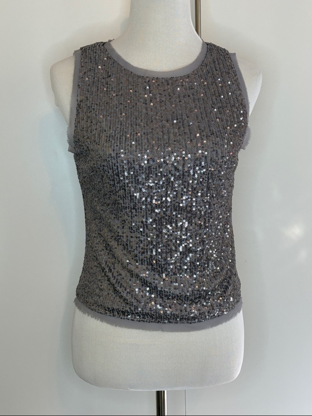 Gray Sequin Sleeveless Tank Top